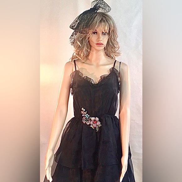 VINTAGE Black sleeveless midi cocktail dress petite feminine retro Evening wear - Picture 2 of 10